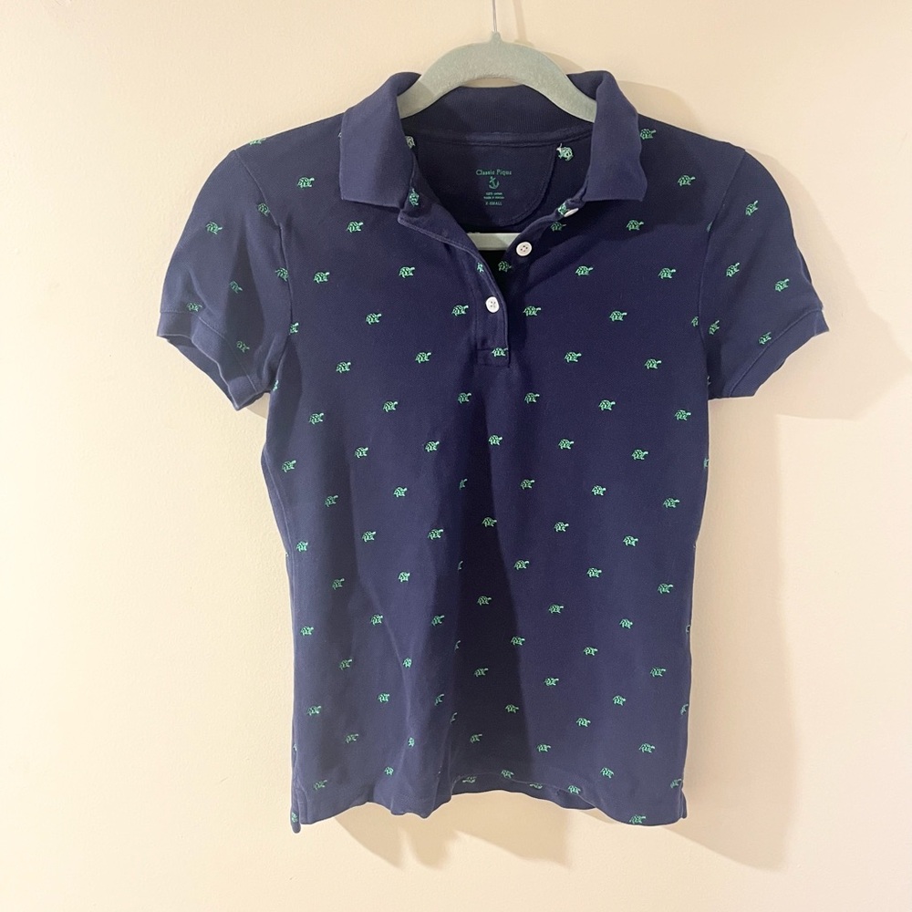 Classic Pique polo shirt womens xs navy blue turtle critter